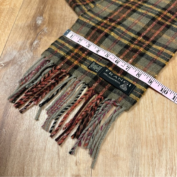 100% Wool Frangi Tartan Plaid Winter Scarf Moss Green Red and Yellow - Picture 6 of 7